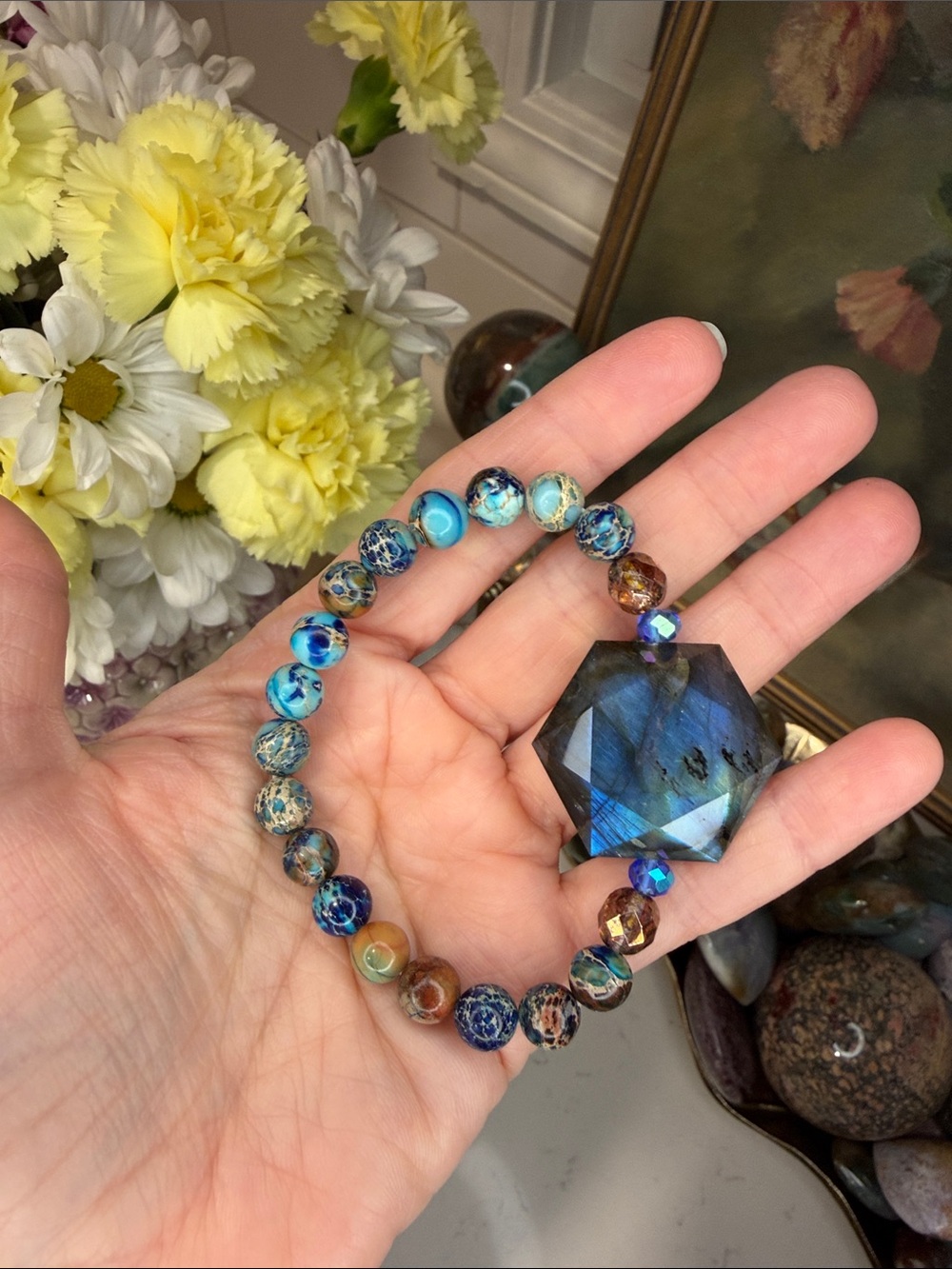 Labradorite Statement Bracelet | Sea Sediment Jasper: B1281
